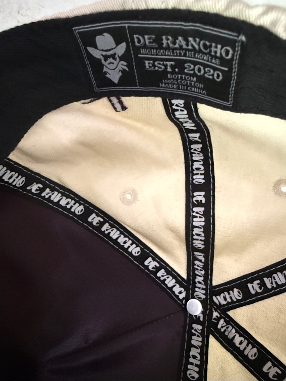 De Rancho Cream and Black Embellished Cowboy Baseball Cap - Picture 2 of 8